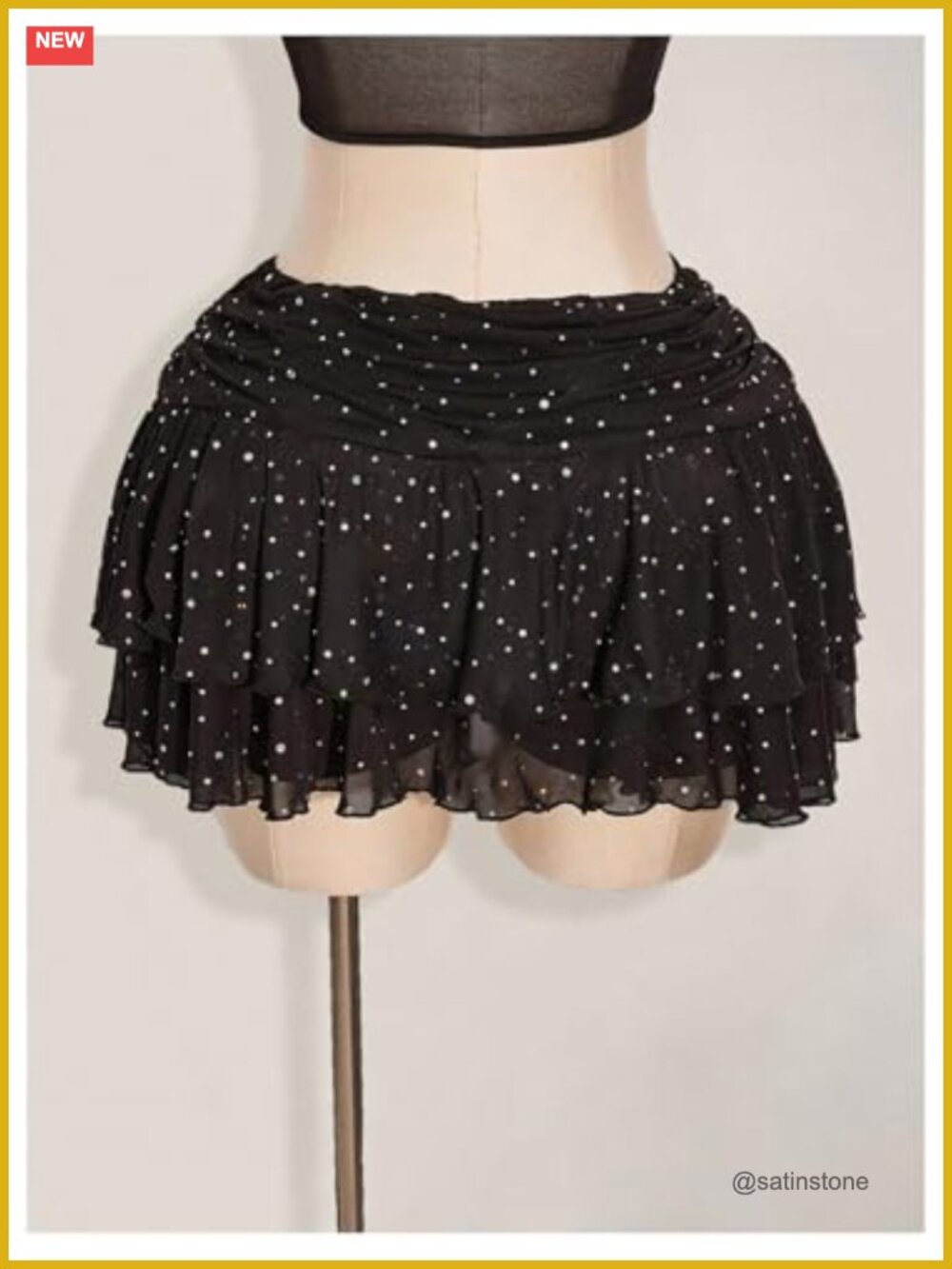 Plus Size Rhinestone Ruffle Tiered Mesh Rave Mini Skirt - Picture 3 of 4